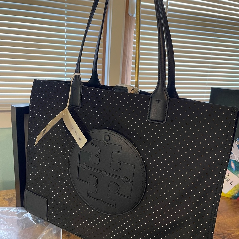TORY BURCH Black and white polka doted Tote NWT